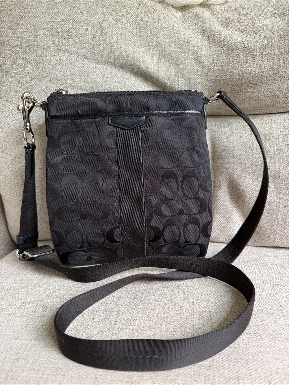 Coach Black Signature Jacquard Messenger Crossbody